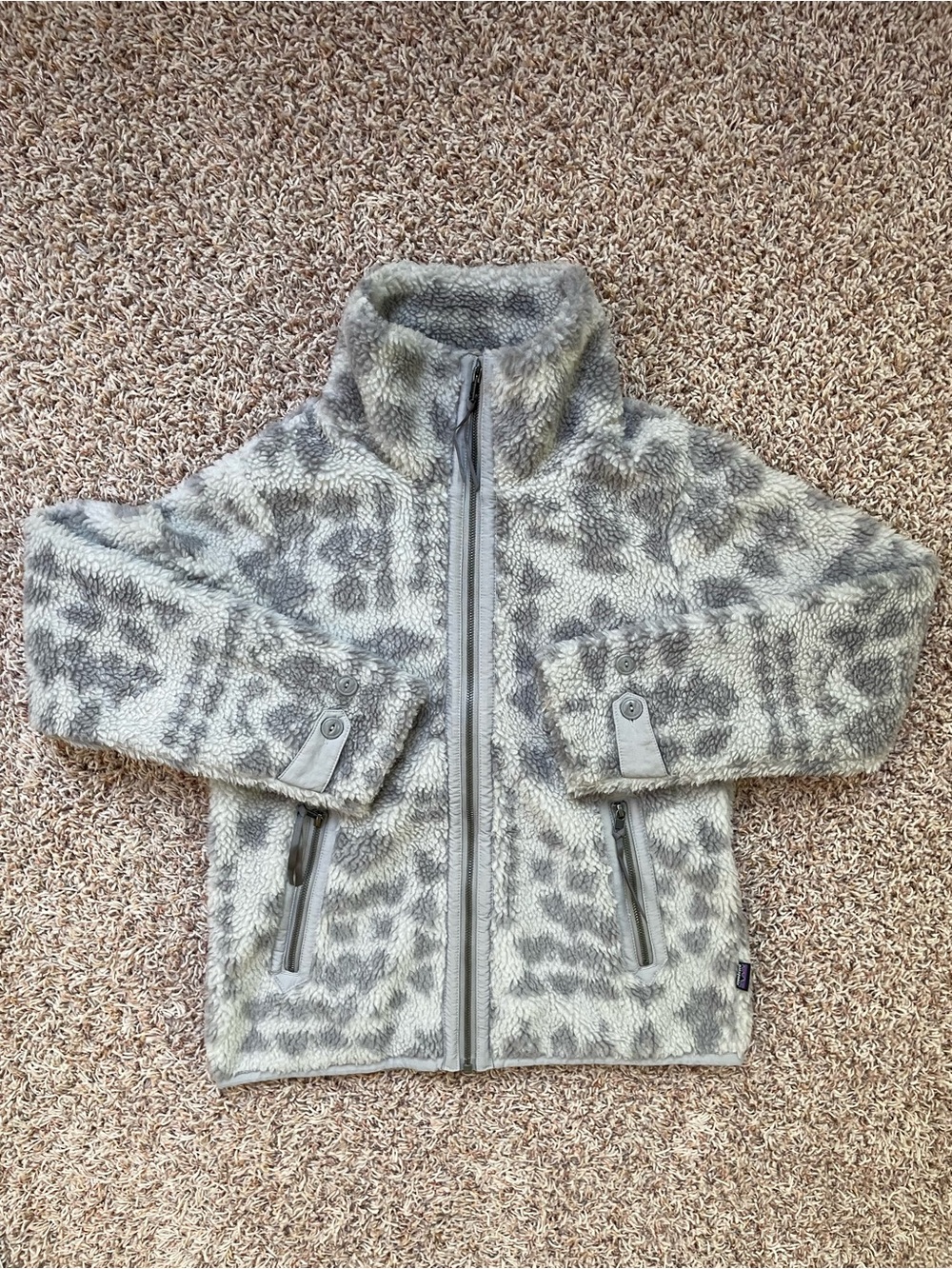Patagonia Sherpa Leopard Jacket Light Gray Fu Zip Turtle Women Size S Chic Fall